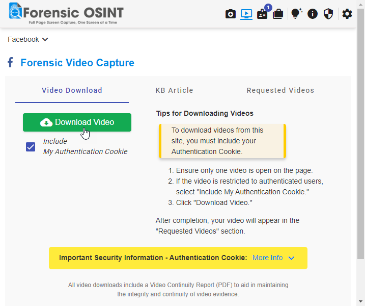 Click to view larger image Download Facebook Video with Forensic OSINT