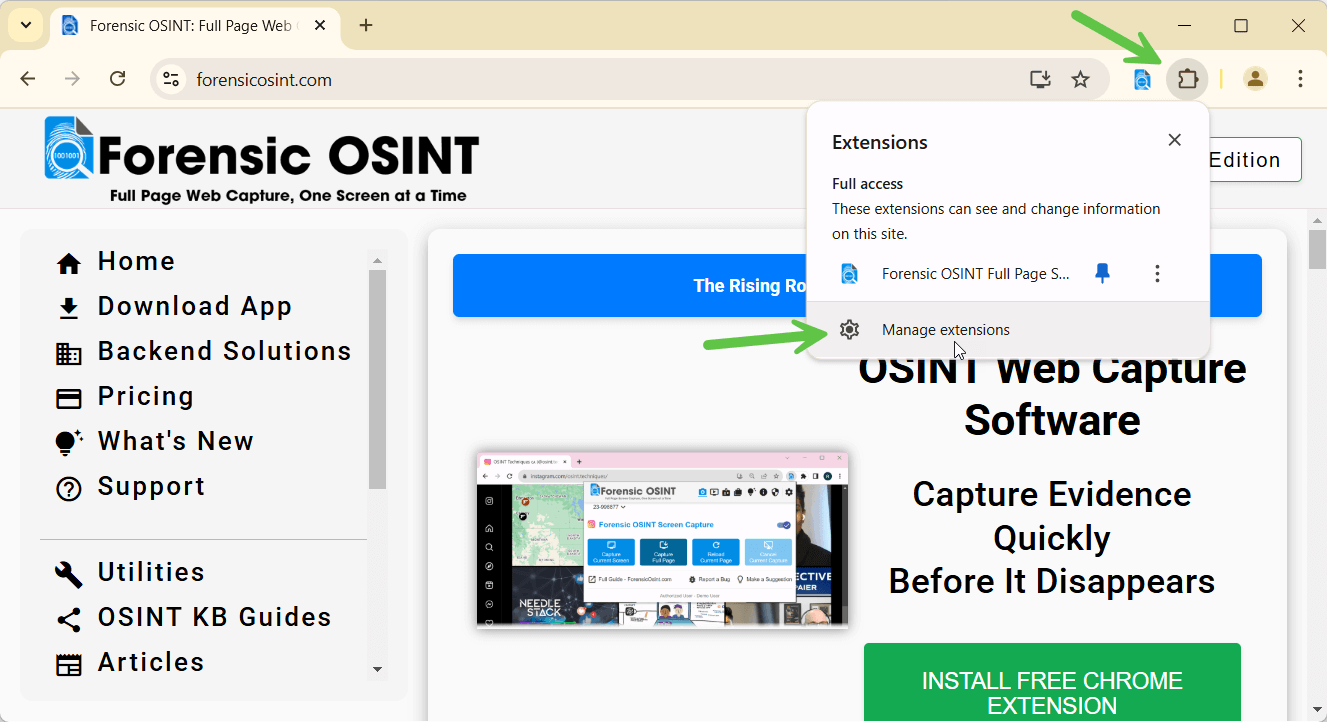 Click to view larger image Accessing Chrome Extensions through the menu