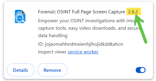 Click to view larger image Checking the current version of the Chrome extension