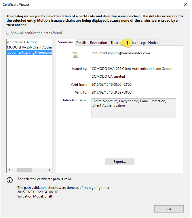 Click to view larger image Adobe Certificate Viewer Summary tab