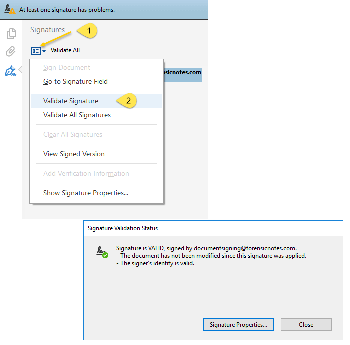 Click to view larger image Re-validating the signature in the Adobe Signature Panel