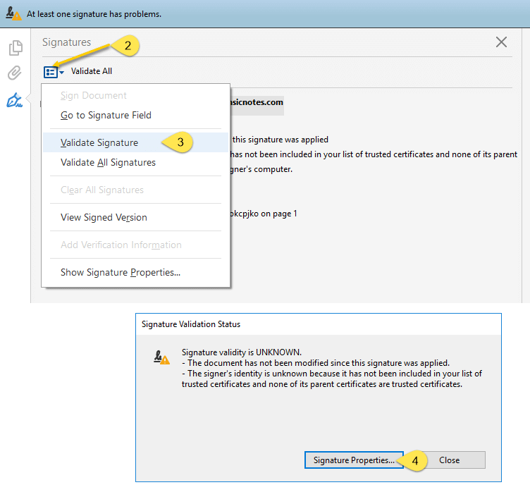 Click to view larger image Adobe Signature Panel showing the Validate Signature option