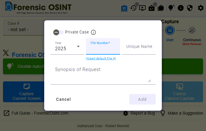 Click to view larger image New Case Dialog with Structured Format