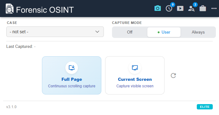Click to view larger image. Forensic OSINT v3.1 redesigned extension interface showing new UI